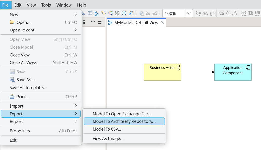 Export menu
