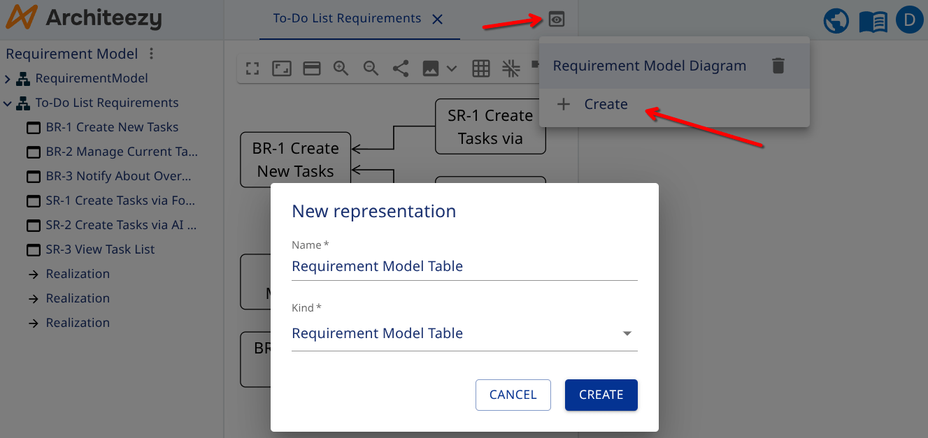 Create a table representation
