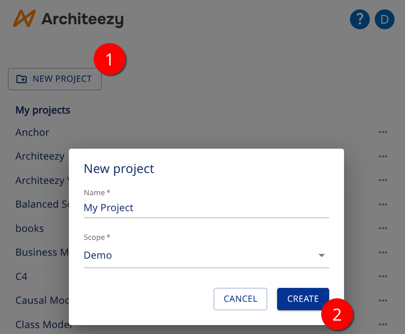 Project creation form