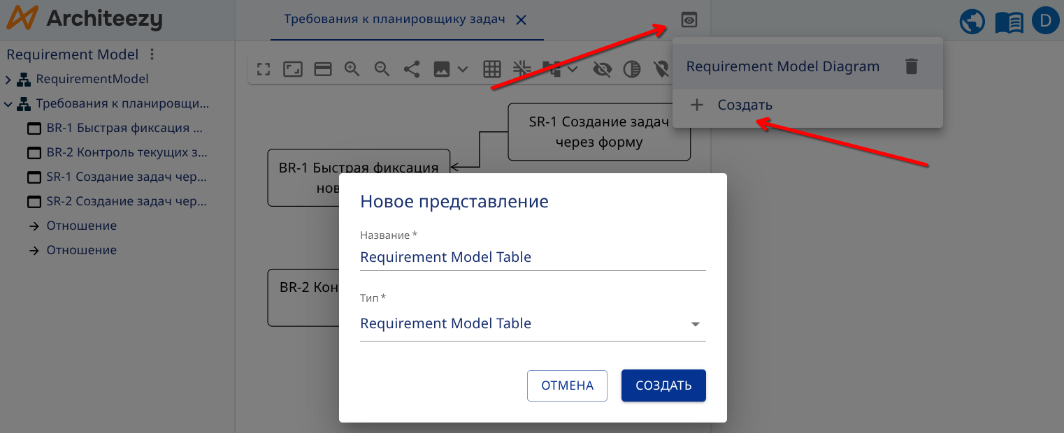 Создание табличного представления